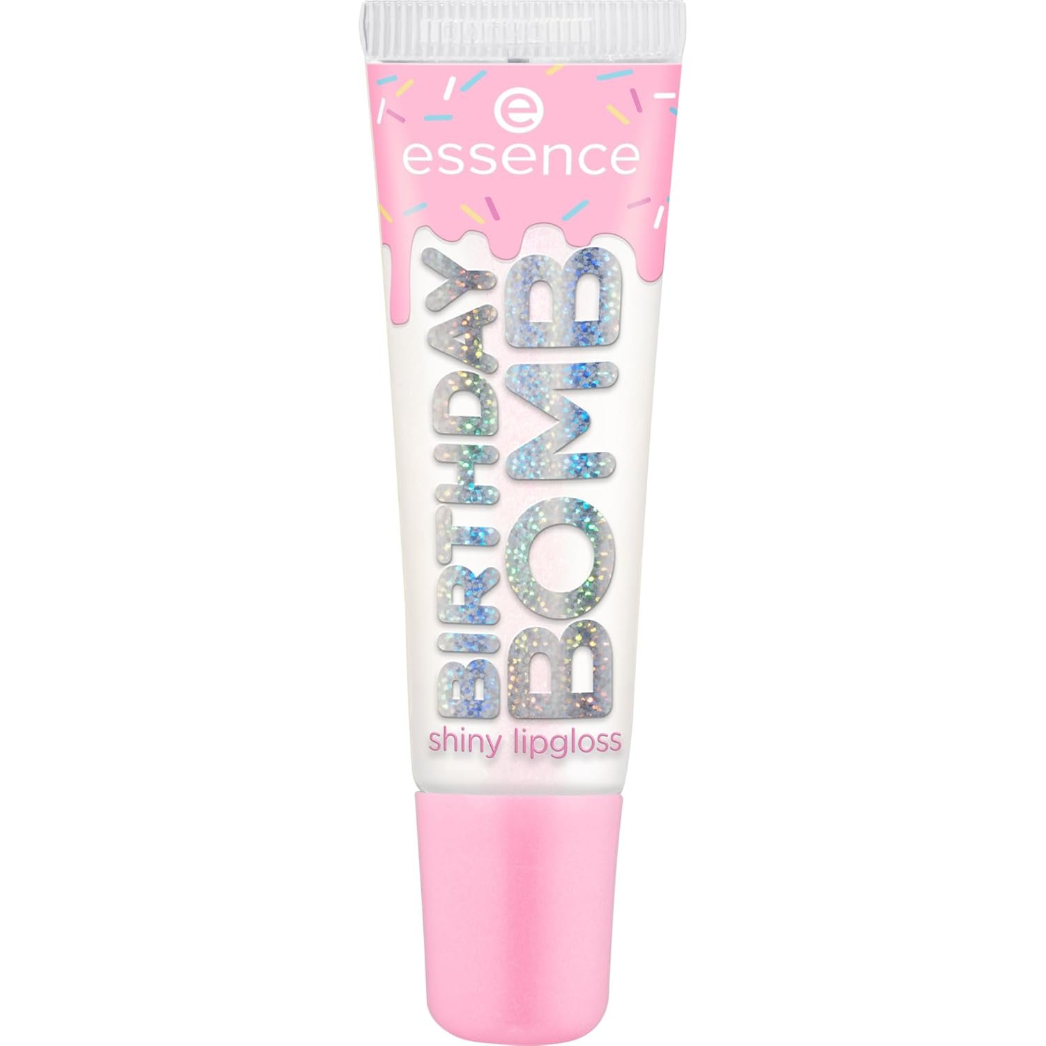 essence BIRTHDAY BOMB Shiny Lip Gloss 01 - Clear Shimmering Vegan Lip Care, 10ml