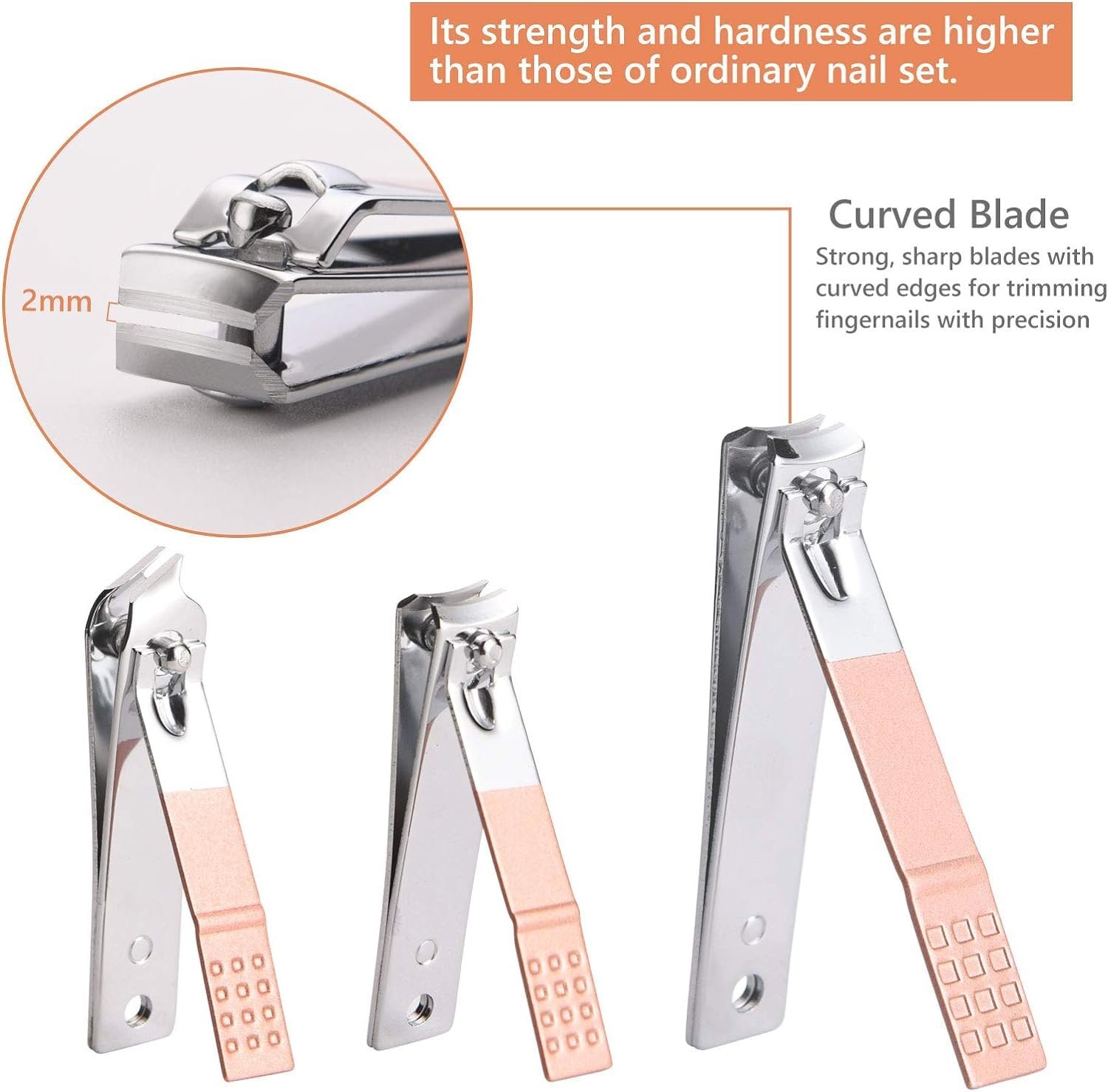 URAQT 18-Piece Nail Clipper Set - Professional Stainless-Steel Manicure and Pedicure Kit for Women and Men, Rose Gold - Image 5