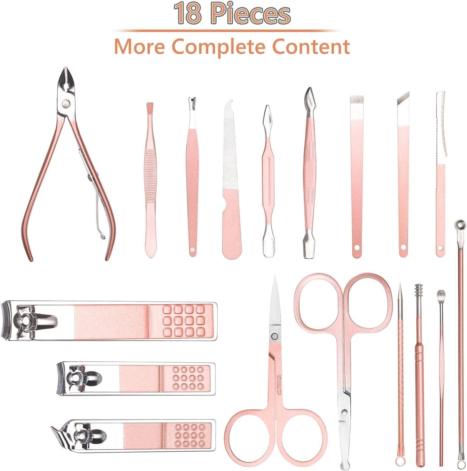 URAQT 18-Piece Nail Clipper Set - Professional Stainless-Steel Manicure and Pedicure Kit for Women and Men, Rose Gold - Image 6