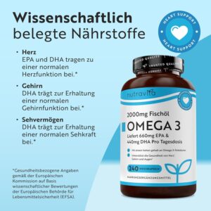 Nutravita High-Strength Omega-3 2000mg - 660mg EPA and 440mg DHA Pure Fish Oil Softgel Capsules, Made in the UK