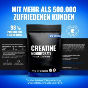 Creatine Monohydrate Powder 500g - Micronised, 100% Pure, Vegan and Laboratory Tested