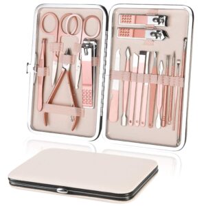 URAQT 18-Piece Nail Clipper Set - Professional Stainless-Steel Manicure and Pedicure Kit for Women and Men, Rose Gold