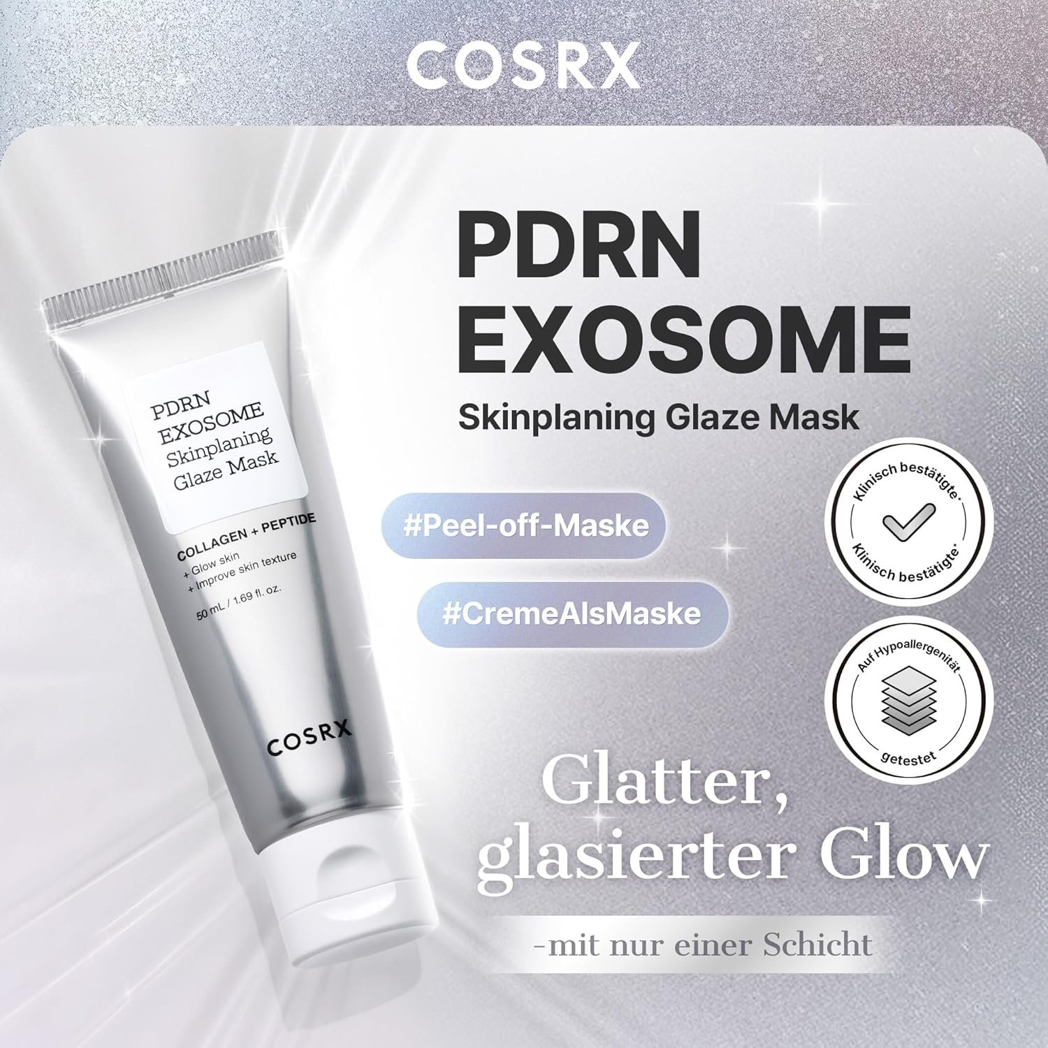 COSRX PDRN Exosome Skinplaning Glaze Mask 50ml - Collagen Overnight Peel-Off Mask with Silicone Brush - Image 7