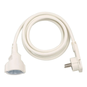 2m Extension Cable with Flat Plug - Plastic Indoor Power Extension Lead