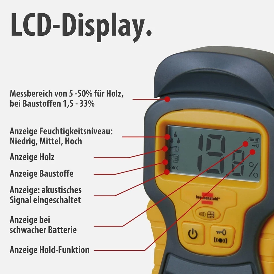 Digital Moisture Meter for Wood, Concrete and Plaster with LCD Display - Image 4